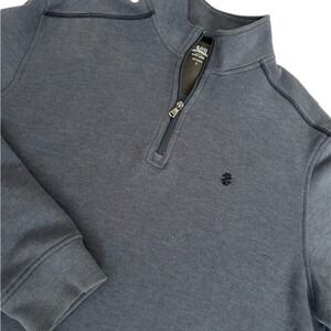 Izod Saltwater Large Relaxed Classic Fit 1/4 zip Blue Sweatshirt Pullover Preppy